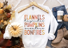 Load image into Gallery viewer, Flannels Hayrides Pumpkins Sweaters Bonfires (D412)